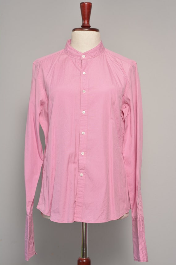 Size 8 | Pink High Neck Vintage Shirt | Long Cuff… - image 2