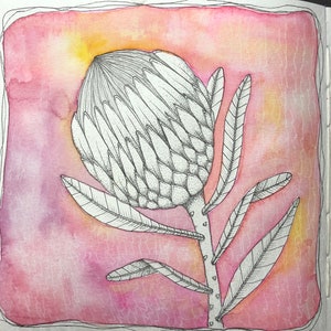 Rae Creates- Mindful Water Colour Journalling Class: Protea Flower Stand Alone Class