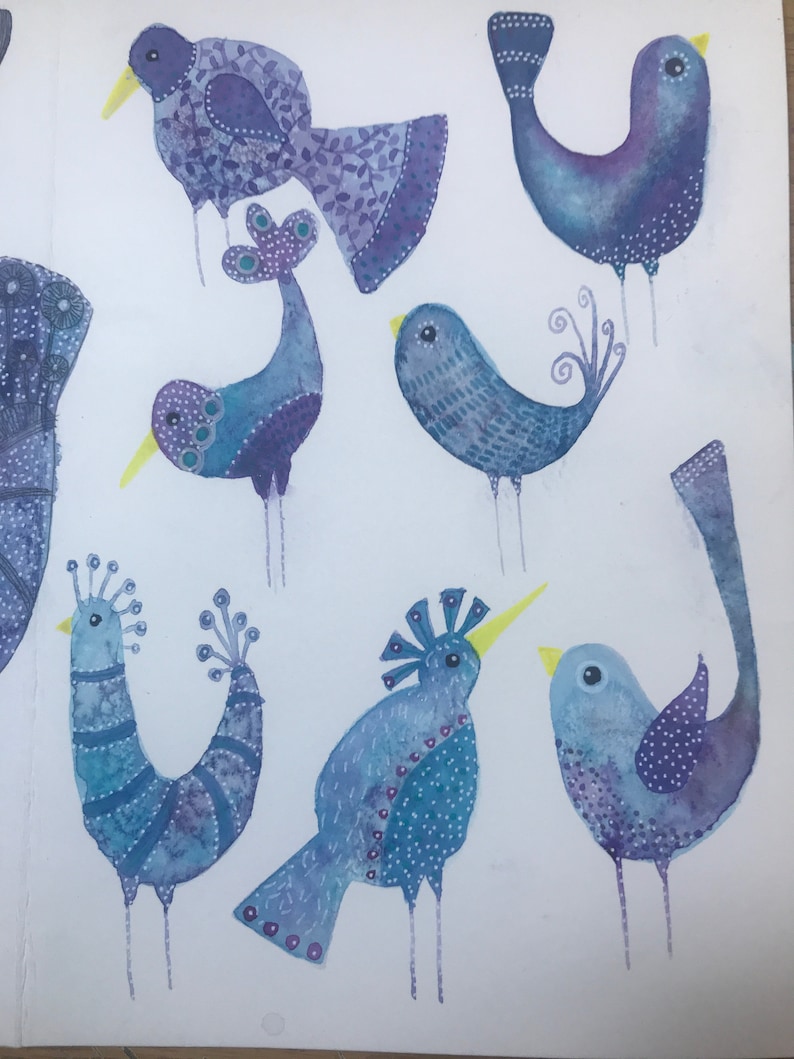 Mindful Folk Art Birds 3 Ways-A self paced stand alone water col Mindful Folk Art Birds 3 Ways-A self paced stand alone water col