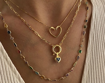 Bunte Asymmetrische Stein Halskette, Multicolor Edelstein Halskette, Sommer Halskette für Frauen, Sterling Silber Schmuck, Geschenk für Sie