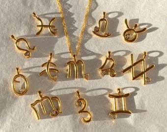 Zodiac Necklace with Tiny Heart, Personalized Star Sign Jewelry, 14k Gold plated Horoscope, Perfect Gift for Her