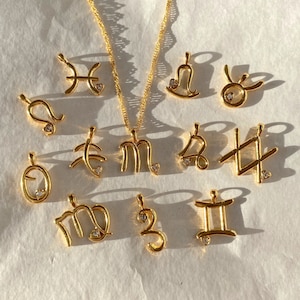 Zodiac Necklace with Tiny Heart, Personalized Star Sign Jewelry, 14k Gold plated Horoscope, Perfect Gift for Her