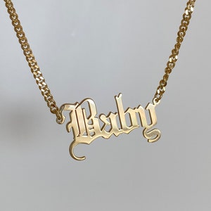 Name Necklace with Curb Chain, 14k Gold Custom Nameplate Necklace, Personalized Gifts, Gift for Him, Gift for Her