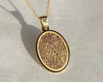 Actual Fingerprint Necklace, Engraved Fingerprint Jewelry, Custom Memorial Charm, Personalized Gift