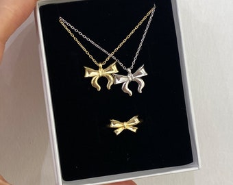Dainty Bow Necklace, Ribbon Necklace, Bowknot Pendant Dainty Bow Necklace, Ribbon Necklace, Bowknot Pendant