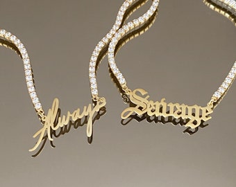Gepersonaliseerde tennischoker, ketting van 925 sterling zilver, ketting op maat, kristallen tennisketting, diamanten ketting, perfect cadeau voor haar
