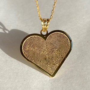 Fingerprint Heart Necklace Made of 2 different fingerprints, Engraved Personalized Pendant, Custom Heart Charm, Couple Gifts, Christmas Gift