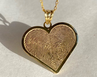 Fingerprint Heart Necklace Made of 2 different fingerprints, Engraved Personalized Pendant, Custom Heart Charm, Couple Gifts, Christmas Gift