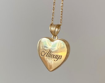 Personalized Heart Locket Necklace, Custom Locket Pendant, 14k Gold Vintage Looking Jewelry, Gift for Mom