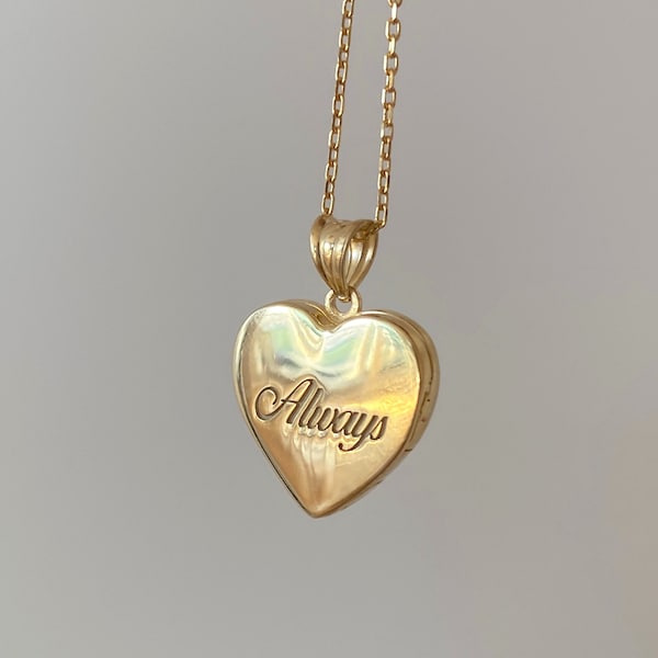 Personalized Heart Locket Necklace, Custom Locket Pendant, 14k Gold Vintage Looking Jewelry, Gift for Mom