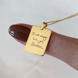 Custom Handwriting Necklace, Actual (Your Own) Handwriting, 14k Gold Engraved Pendant, Personalized Signature Jewelry, Perfect Gift