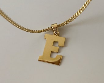 Initial Necklace with Curb Chain, 14k Gold Custom Letter Necklace, Number Pendant, Personalized Jewelry, Boyfriend Gift