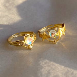 ANGE & DIABLE Bagues, Bagues ailées en argent sterling, Bijoux d&#39;amitié, Cadeaux pour couple, Cadeau de Noël