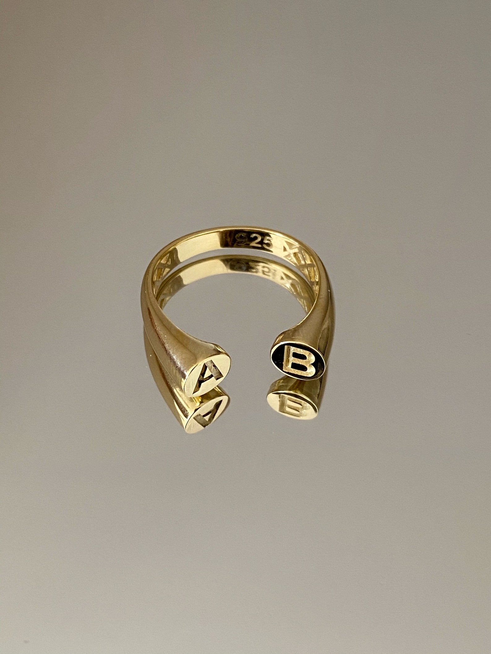 Double Letter Ring for Couples, Personalized Two Initials Ring ...