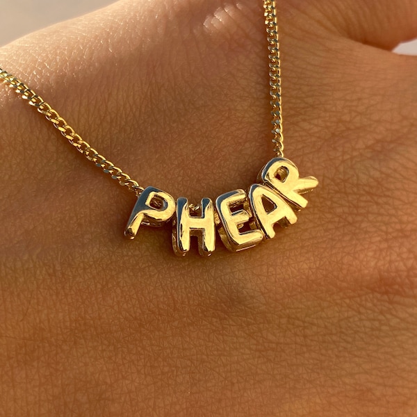 3D Bubble Name Necklace, 14k Gold Balloon Initial Charm, Custom Puff Letter Pendant, Personalized Jewelry, Gift for Her