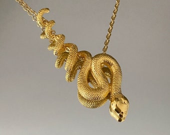Snake Necklace, 14k Gold plated Serpent Necklace, Snake Pendant, Gothic Jewelry, Gift for Her