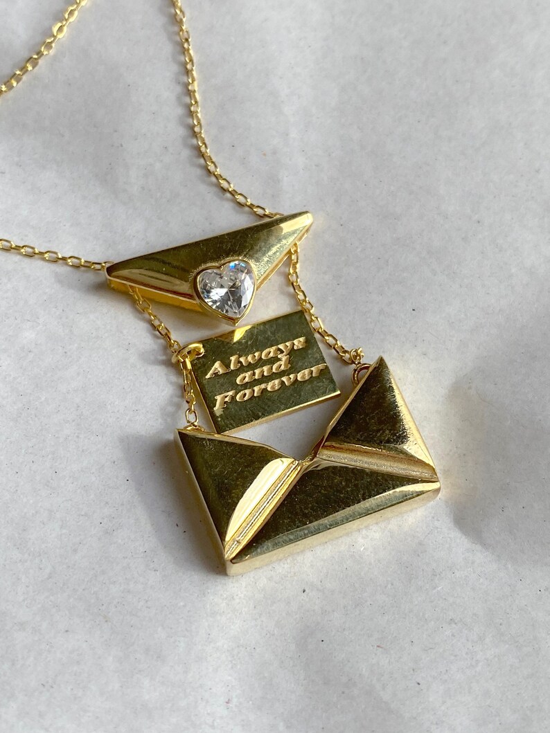 Envelope Necklace With Secret Message Custom Engraving Letter Etsy