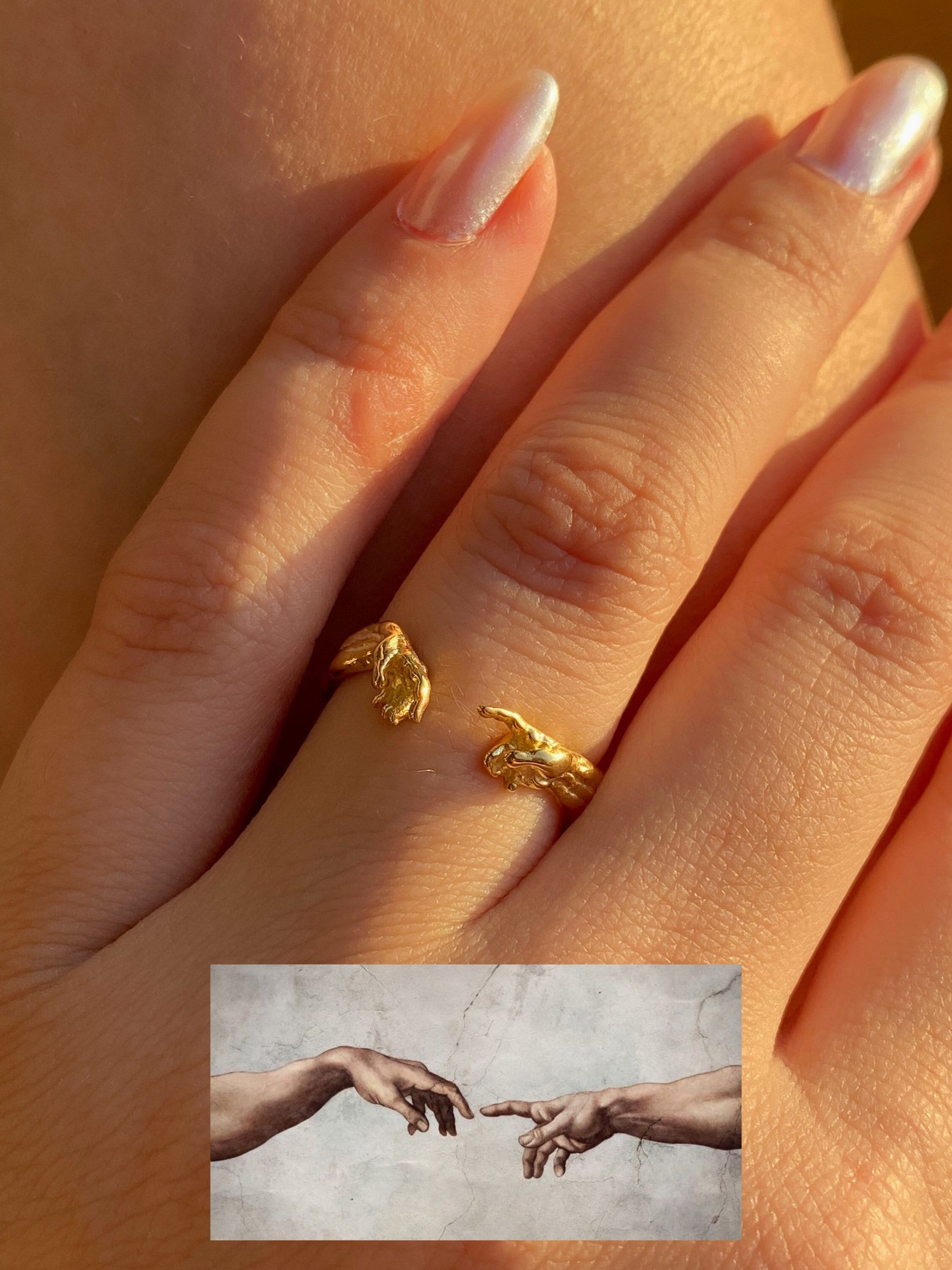 Hand of God Giving Life to Adam Ring Sterling Silver the Hands