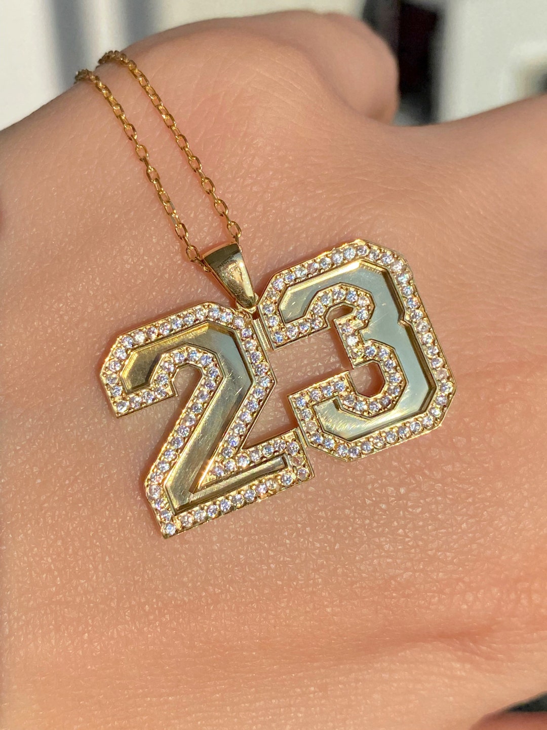 Sport Number Necklace, 14K Gold Player Number Pendant, Mens Custom