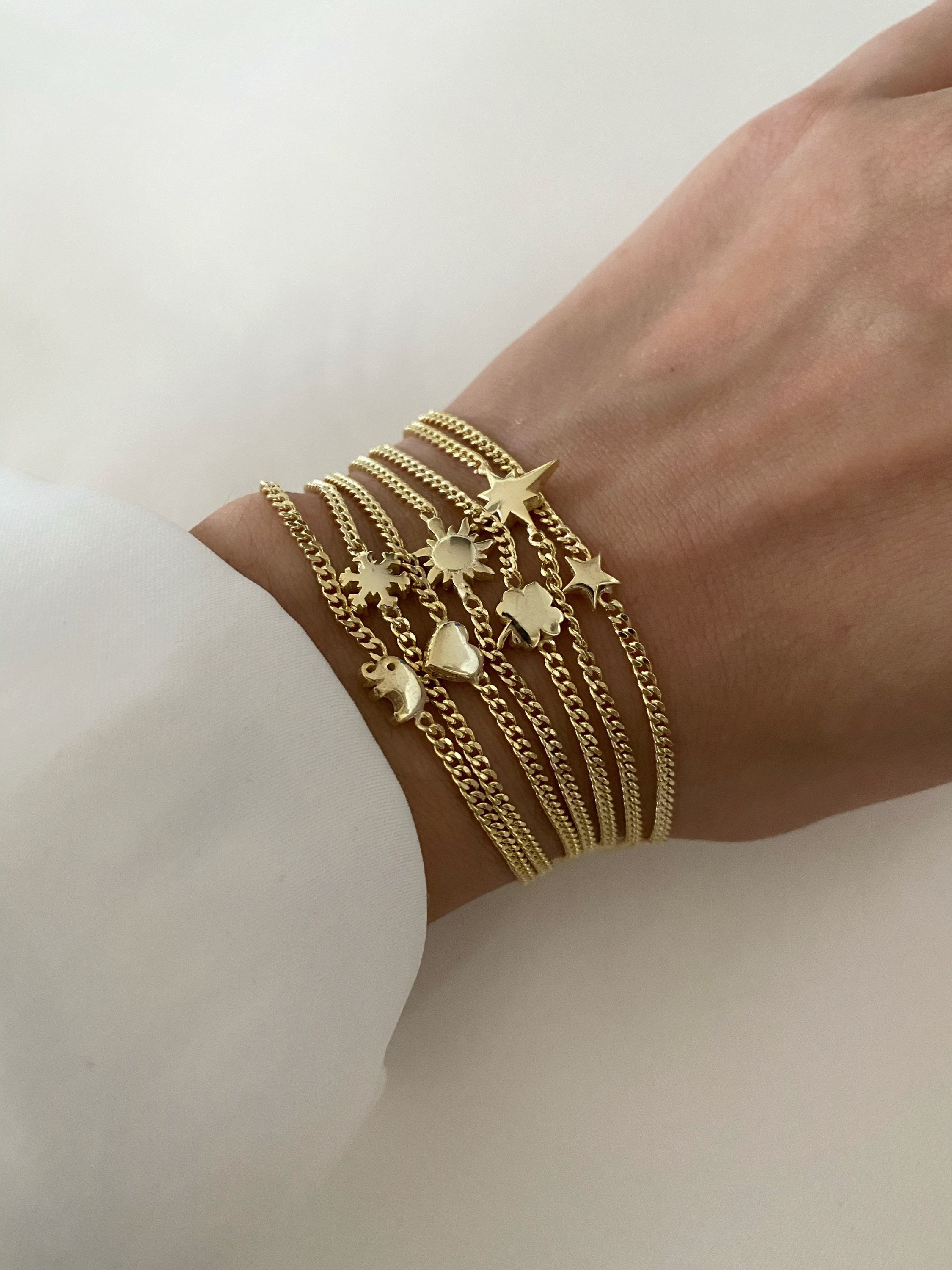 Minimalist Charm Bracelets, 925 Sterling Silver Dainty Jewelry, Star/Sun/Elephant/Snowflake/Heart/Four Leaf Clover/North Star, Gift for Her