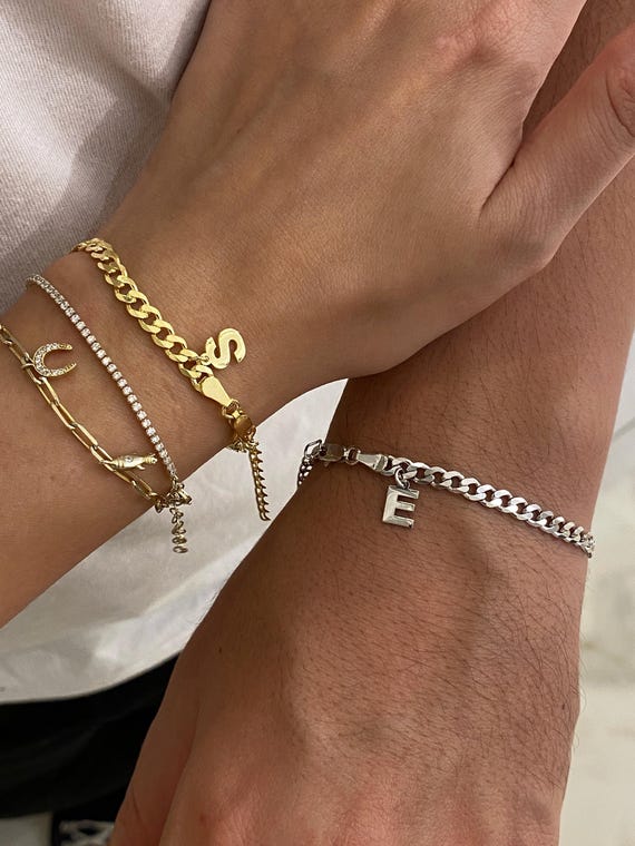 Bracciale Iniziale Donna Con 26 Lettere – Ciondolo Esagonale In Argento – Lunghezza 16+5 Cm – Regalo Personalizzato