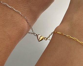 Unique Matching Magnetic Couple Bracelets with Interlocking Half Hearts for a Complete Love Connection - Set of 2, Valentines Gift