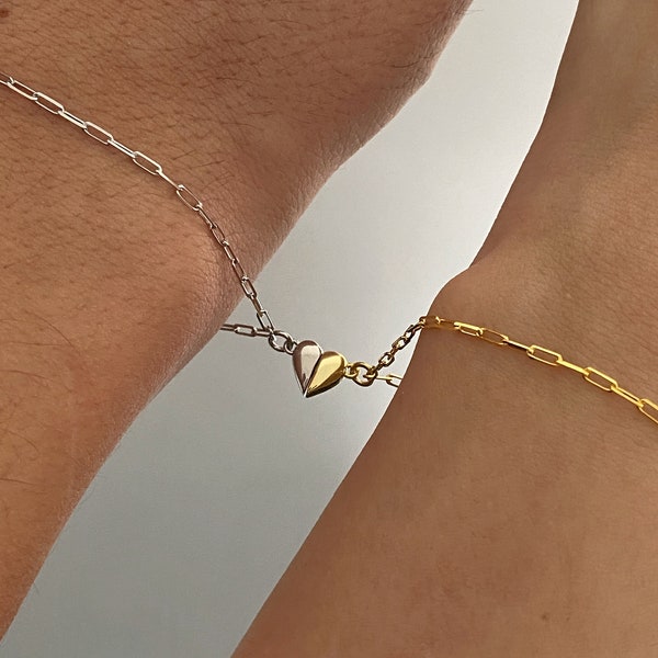 Unique Matching Magnetic Couple Bracelets with Interlocking Half Hearts for a Complete Love Connection - Set of 2, Valentines Gift