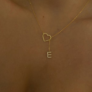 Colar de coração com inicial personalizada, colar de letra personalizado de prata esterlina 925, colar de coração com letra de charme