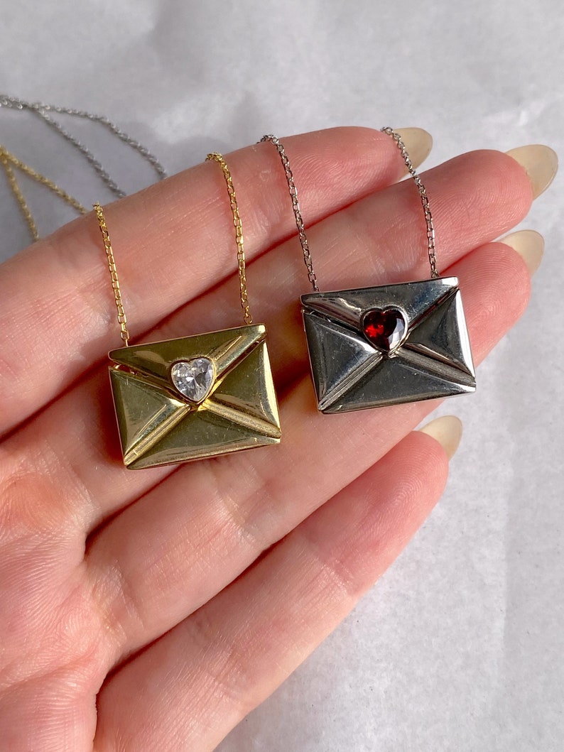 Envelope Necklace With Secret Message Custom Engraving Letter Etsy