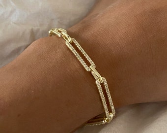 Stunning Paperclip Bracelet, 925 Sterling Silver Minimalist Bracelet, Dainty Diamond Bracelet, Perfect Gift for Her