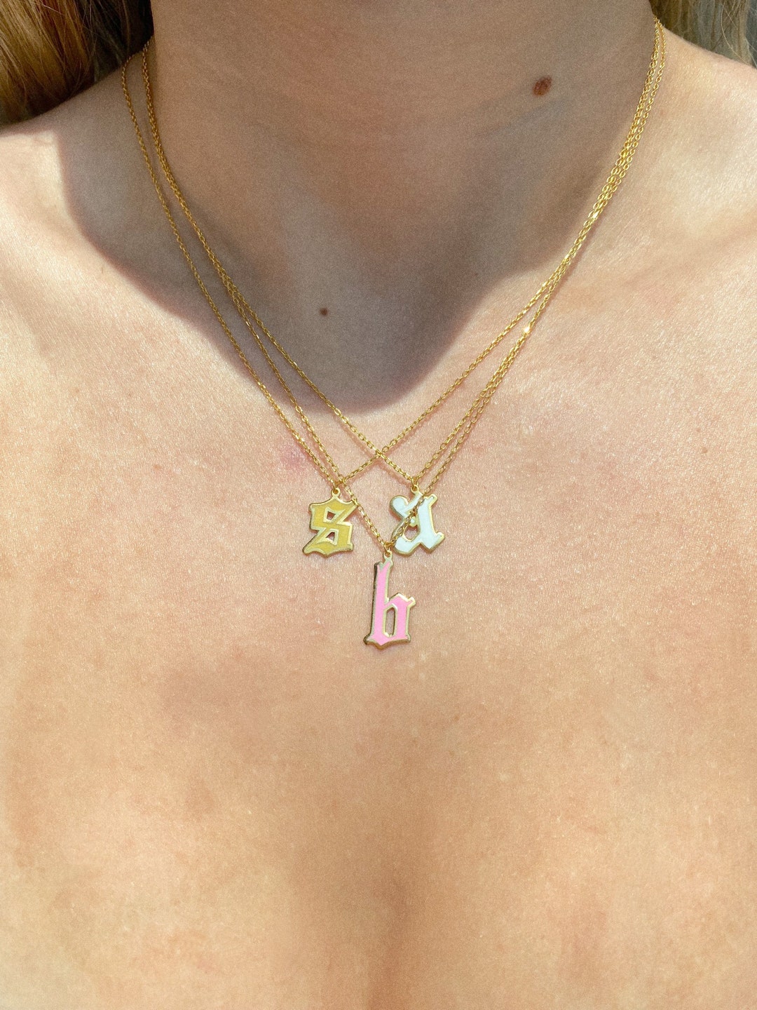 Enamel Initial Necklace, Colorful Dainty Pendant, 925 Sterling Silver