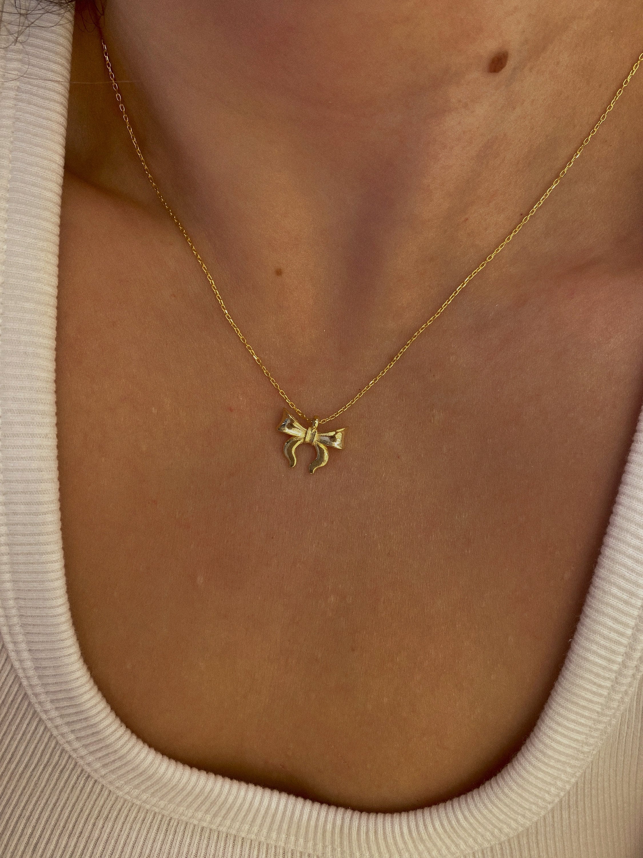 Dainty Bow Necklace, Ribbon Necklace, Bowknot Pendant