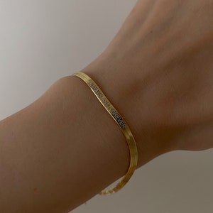 Custom Text Bracelet, Italian Silver Chain, Personalized Name Couple Bracelet, 14k Gold Men/Women Herringbone Chain, Friendship Jewelry