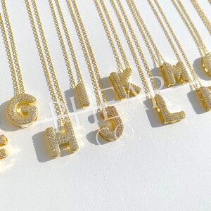 Pave Bubble Letter Necklace, 14k Gold Crystal Initial Pendant, Diamond ...