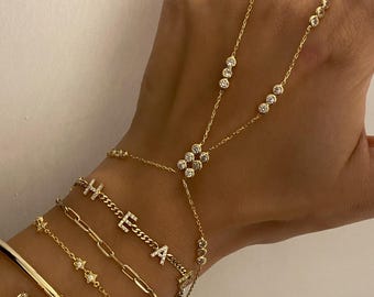 Gold Hand Chain, Bridal Hand Chain Bracelet, Silver Sahmaran, Finger Bracelet, Dainty Hand Chain Bracelet, Bezel Diamond Hand Chain Sahmeran
