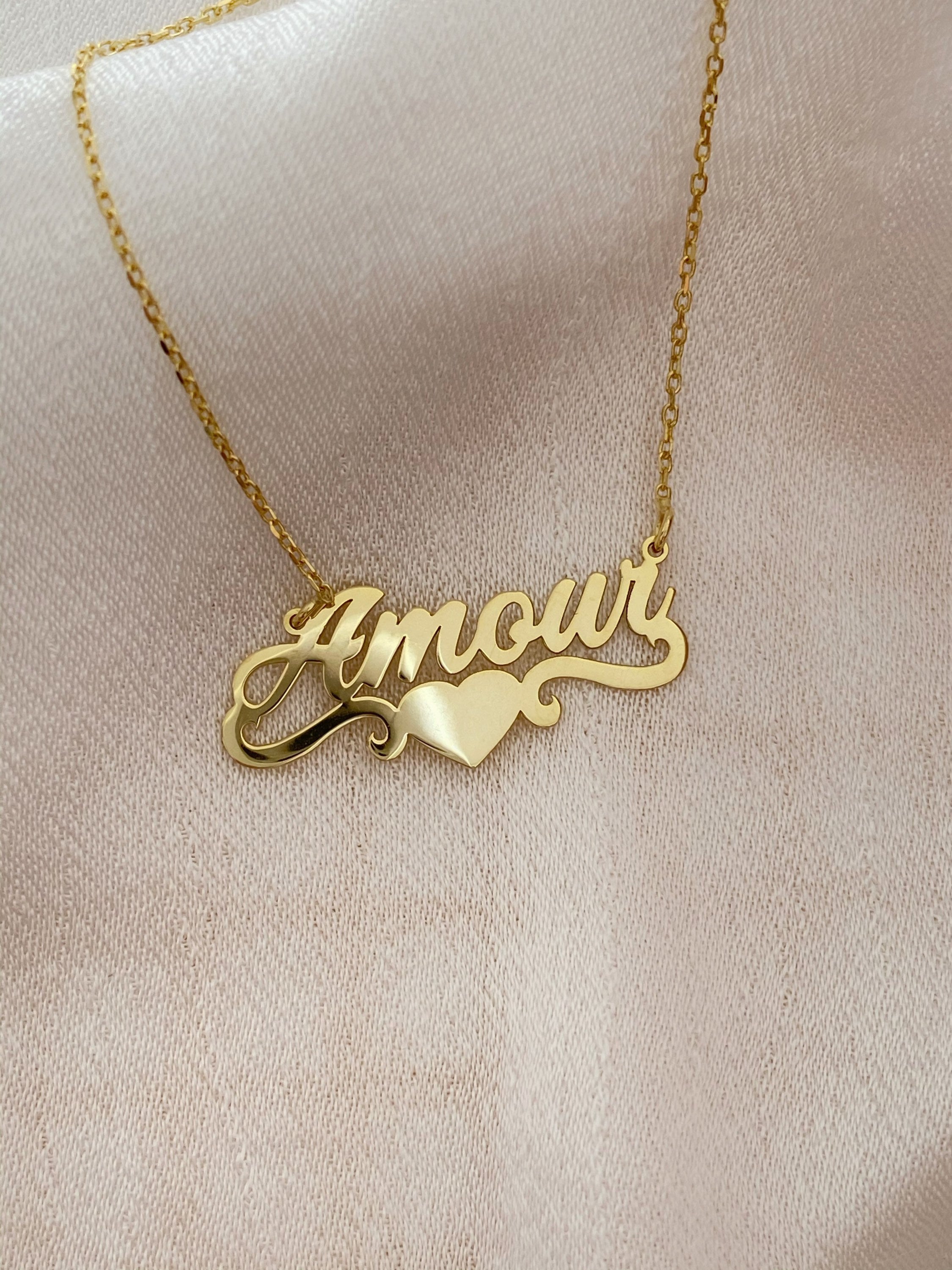 14 karat 2024 gold nameplate necklace