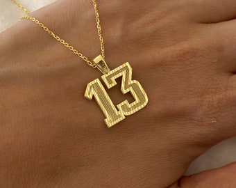 Custom Number / Initial Necklace, 14K Gold Number Pendant, Basketball / Baseball Necklace, Personalized Jewelry, Gift for Him Christmas Gift