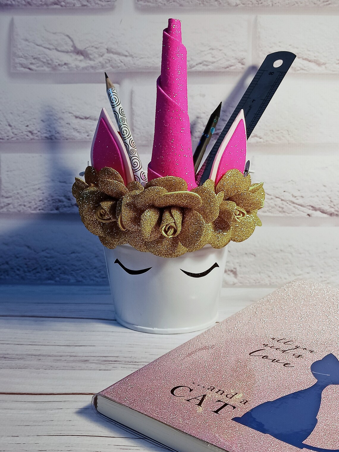 Unicorn pen and pencil holder. Unicorn room decor. Gifts for Etsy