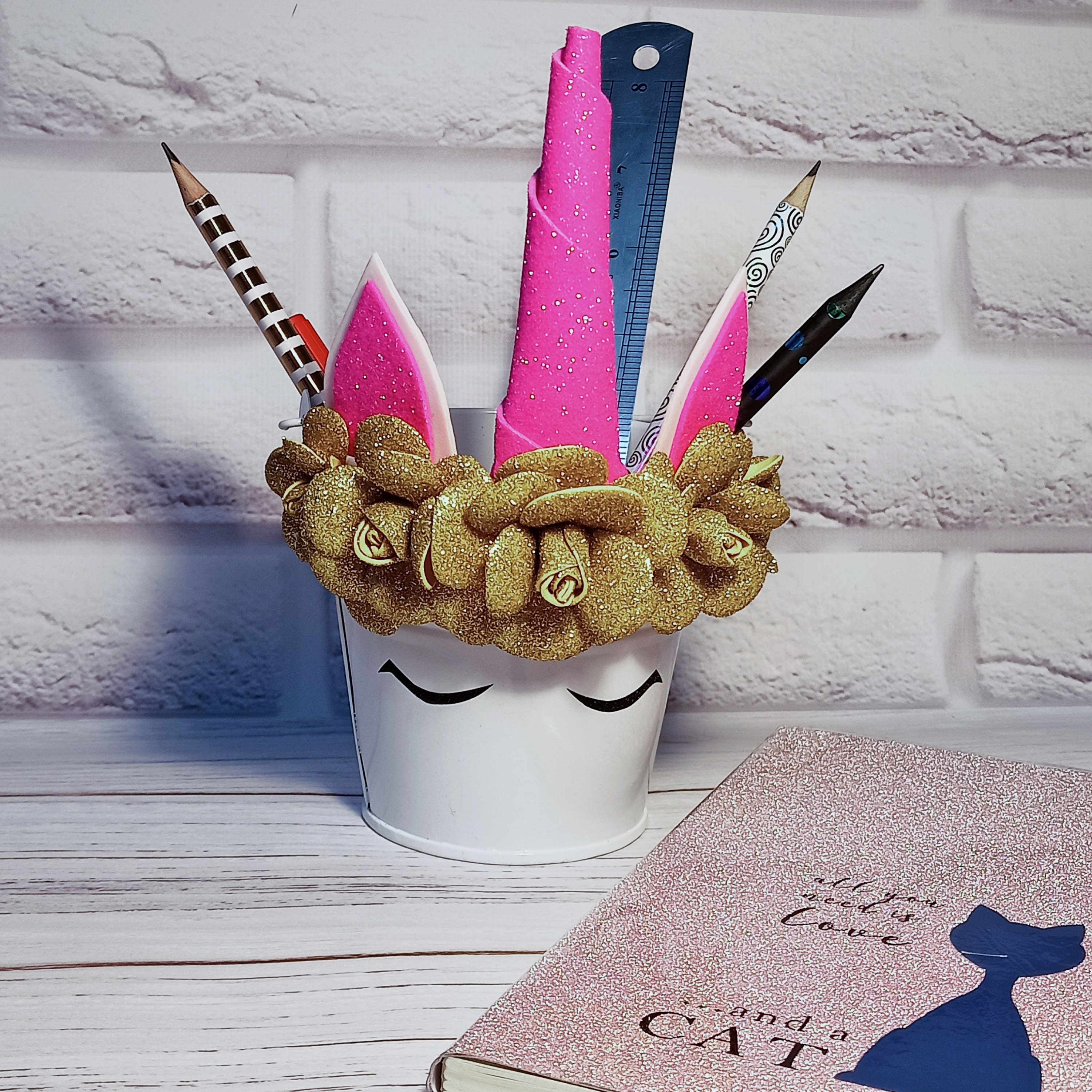 Unicorn pen and pencil holder. Unicorn room decor. Gifts for Etsy