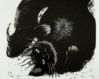 Cat Wood Engraving, named ‘Tickle My Tummy’