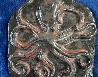 Jasper Octopus, glazed ceramic wall art
