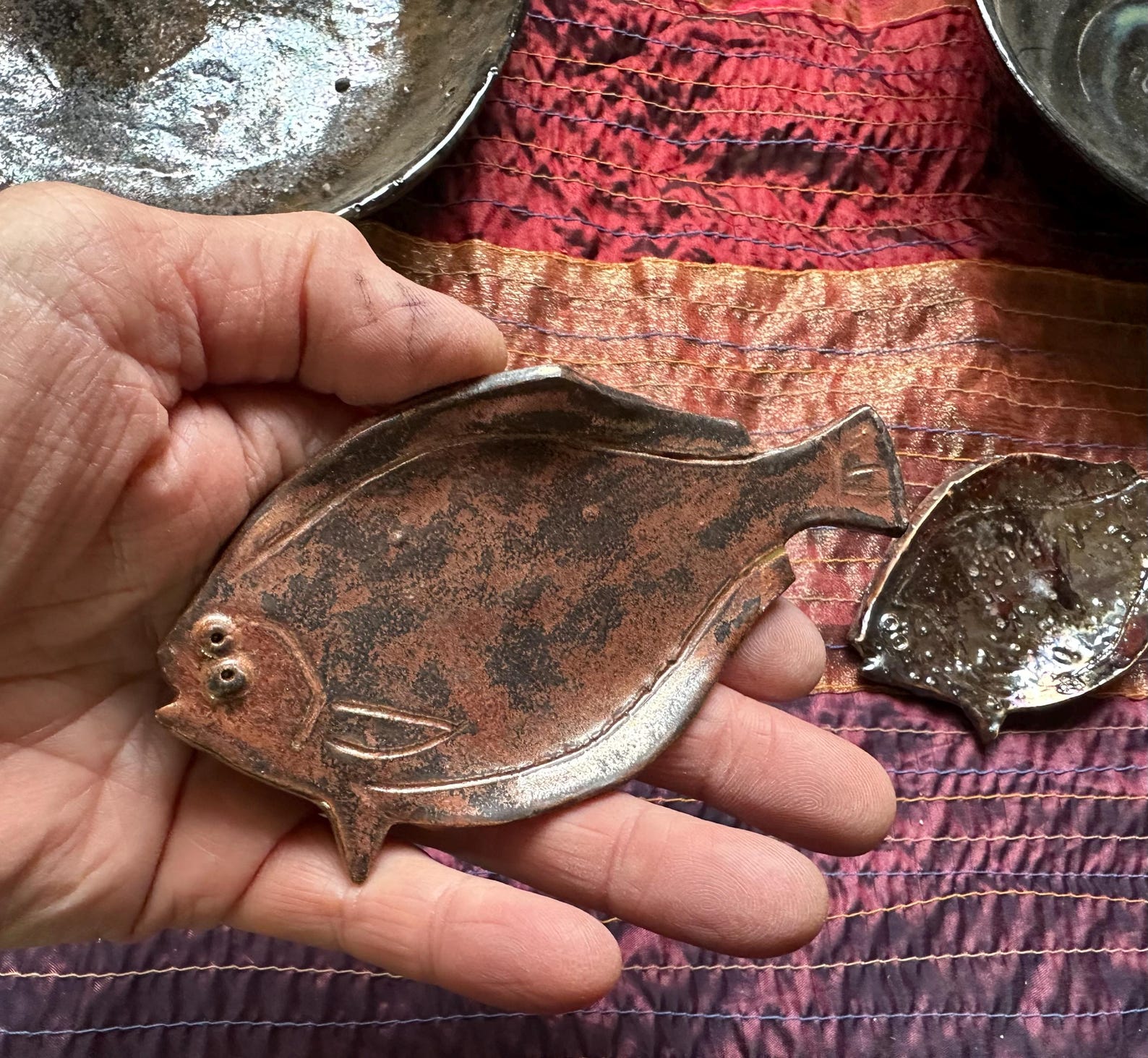 Ceramic sand dab fish soap dish or spoon rest