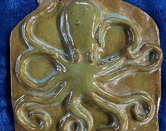 Greta Octopus, glazed ceramic wall art