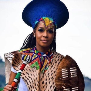 Customized medium sized Handade Zulu hat - Isicholo