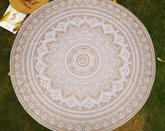 Handmade Ombre Round Tapestry Wall Hanging Hippie Bohemian Beach Towel Blanket Meditation Cricle Yoga Mat Indian Cotton Center Table Cloth