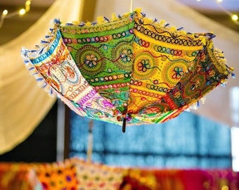 Lot 5 PC Decorative Umbrella Indian Vintage Handmade Colorful Patch work Wedding Embroidered Parasol Umbrellas