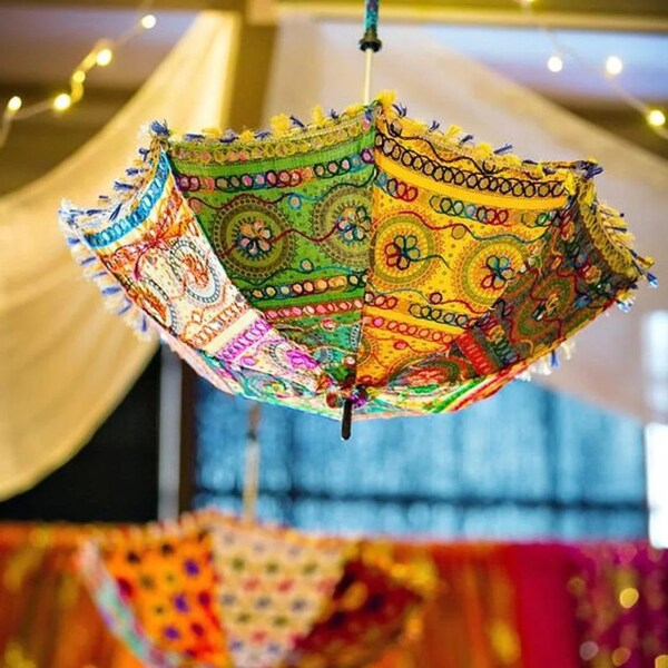 Lot 5 PC Decorative Umbrella Indian Vintage Handmade Colorful Patch work Wedding Embroidered Parasol Umbrellas