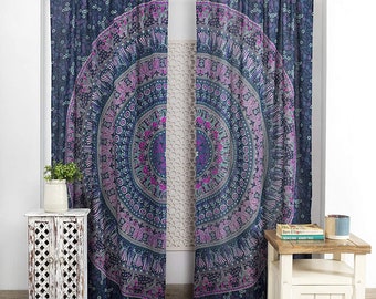 Indian Handmade Peacock Camel Blue Mandala Window Curtains Tapestry Drape Balcony Decor Divider Sheer Wall Hanging Bohemian Room Curtains