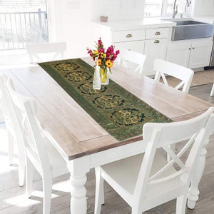 Vintage Dining Room Dark Green & Gold Silk Table Runner - Etsy