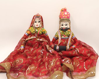 Indian Handmade Folk Art Rajasthani Wooden Dancing Puppet Pair Dolls Set Face String Male Female Colorful Kathputli Wedding Decor Kids Gifts